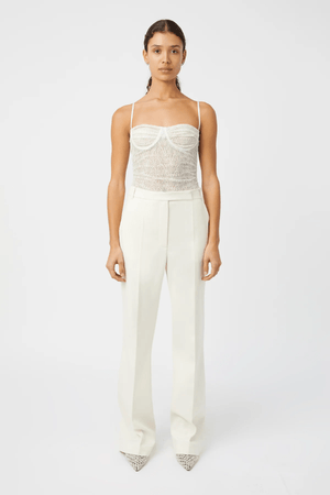 Palisade Pant Off White by Camilla and Marc, high-waisted flared pant with slant pockets and an extended waistband for sleek, structured elegance.