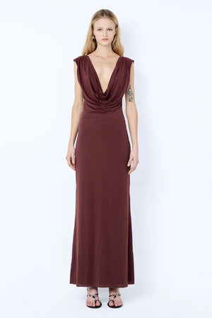 Brigitte Cowl Maxi Dress in Blackberry by Bec + Bridge – backless stretch jersey maxi with deep cowl neckline.