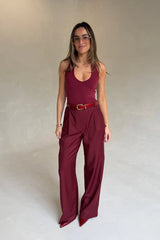 Alexa Tailored Suit Pant Burgundy by Sneaky Link, wide leg tailored pants for polished office or evening looks