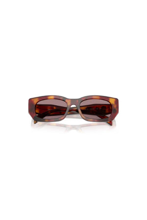 PR B05S Poppy Tortoise Sunglasses by Prada, bold rectangular shades with light purple lenses for a sophisticated statement.