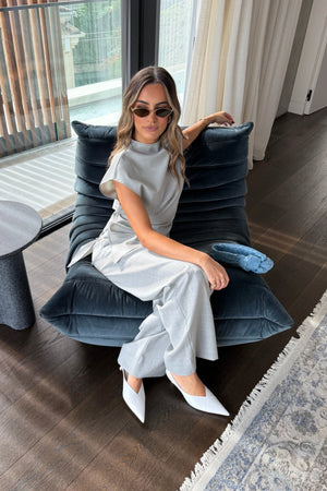 Ella Squire High Neck Suiting Top Grey