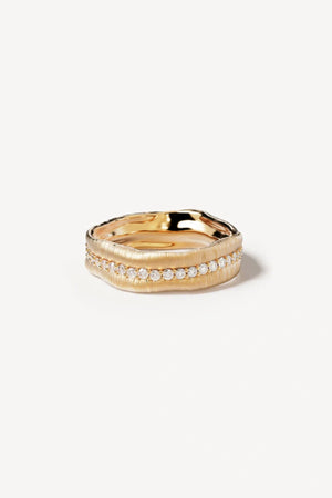 Begin Again Ring by By Charlotte, gold vermeil band with textured leaf detail and cubic zirconias, a trendy piece perfect for layering or meaningful wear.