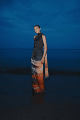 Ari Dress Tigre by Baobab – A bold, elegant one-shoulder maxi with ruched texture and scarf accent, perfect for making a trendy statement at evening events.