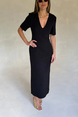Bobbie Midi Dress Black by Sneaky Link, tailored midi dress with V neck, perfect for events or polished styling