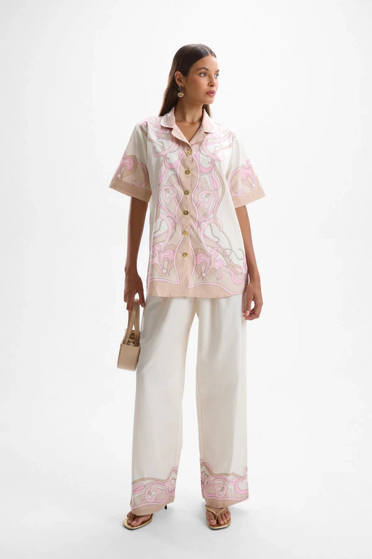 Bellini Bowling Shirt Nouveau by Cin Cin, printed cotton resort shirt, perfect for relaxed summer or travel wear