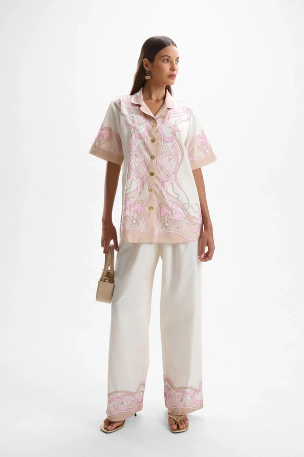 Bellini Bowling Shirt Nouveau by Cin Cin, printed cotton resort shirt, perfect for relaxed summer or travel wear