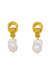 Mirage Earrings by Amber Sceats - gold statement earrings with freshwater pearls and sculptural knot detail, designed for elevated styling.