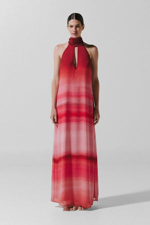 Magia Salvaje Maxi Dress Flor de Cantuta by Baobab, halter chiffon dress with cutouts, perfect for resort or event styling