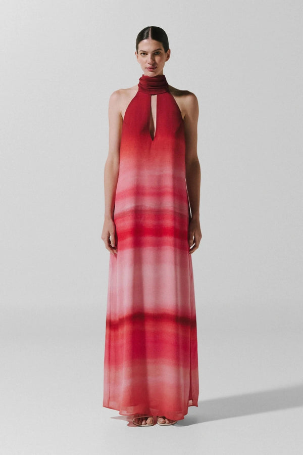 Magia Salvaje Maxi Dress Flor de Cantuta by Baobab, halter chiffon dress with cutouts, perfect for resort or event styling