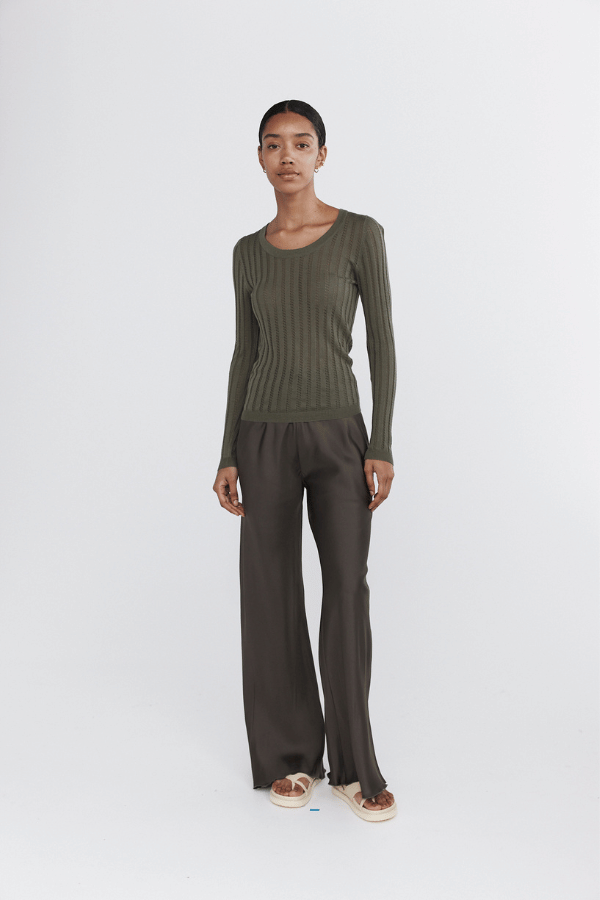 Tiana Top Agave by Marle, luxurious cashmere blend knit with subtle sheerness and fitted silhouette, perfect for trendy, elegant layering and viral casual chic.
