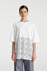 Lace Panel Tee Lily White by Summi Summi, cotton tee with lace detail, perfect for casual daytime styling