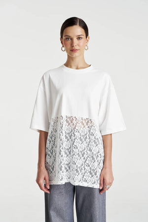 Lace Panel Tee Lily White by Summi Summi, cotton tee with lace detail, perfect for casual daytime styling