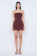 Romee Strapless Mini Dress Raisin by Bec + Bridge, structured crepe mini dress for cocktail and evening events