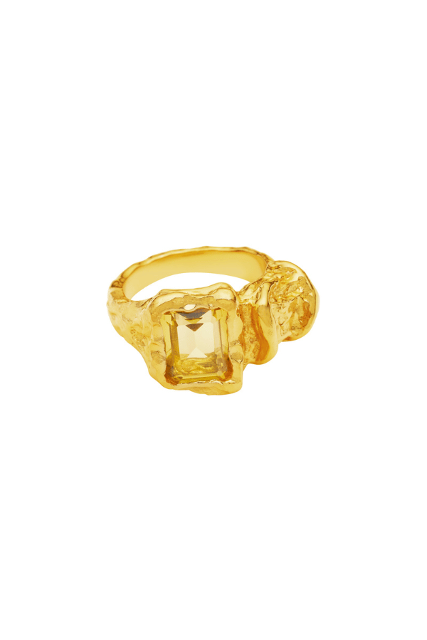 Orchid Ring by Amber Sceats, handcrafted in Italy with 24K gold plating and citrine cubic zirconia for a bright, elegant statement piece.