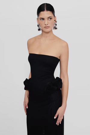 Calliope Dress Mallatex by Maygel Coronel – A strapless column silhouette with waist ruffles, crafted in UV- and chlorine-resistant stretch fabric.