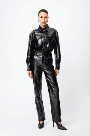 Salt Water Pant Croc by Mossman, high-rise faux croc leather trousers with a straight leg, jean-style pockets, and belt loops. Fierce yet practical for everyday wear.