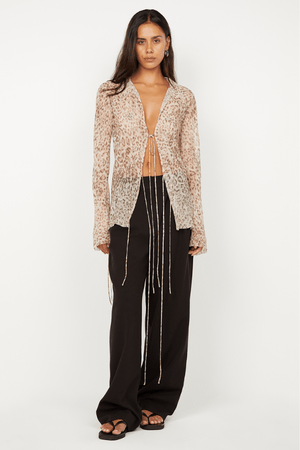 Feline Tie Blouse Leopard Faded