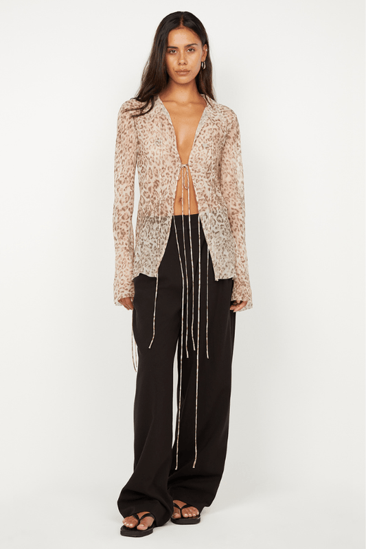 Feline Tie Blouse Leopard Faded