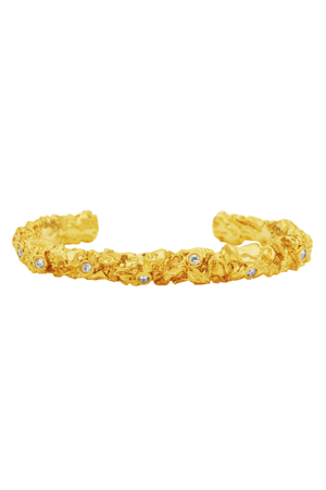 Rattan Bracelet by Amber Sceats, 24K gold-plated with sparkling cubic zirconia, handcrafted in Italy for a trendy, elegant accessory.