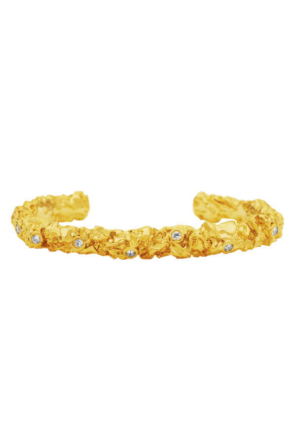 Rattan Bracelet by Amber Sceats, 24K gold-plated with sparkling cubic zirconia, handcrafted in Italy for a trendy, elegant accessory.