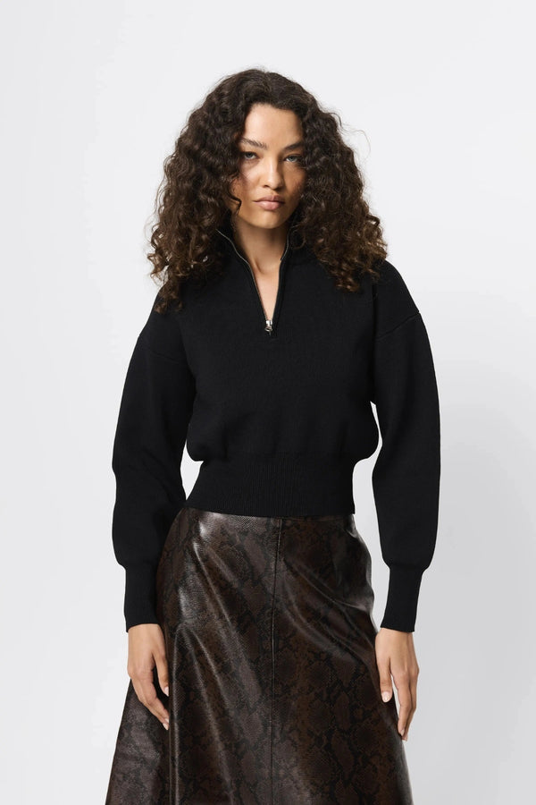 Lexington Sweater Black by Mossman, half zip knit sweater with relaxed fit, perfect for work or elevated everyday styling