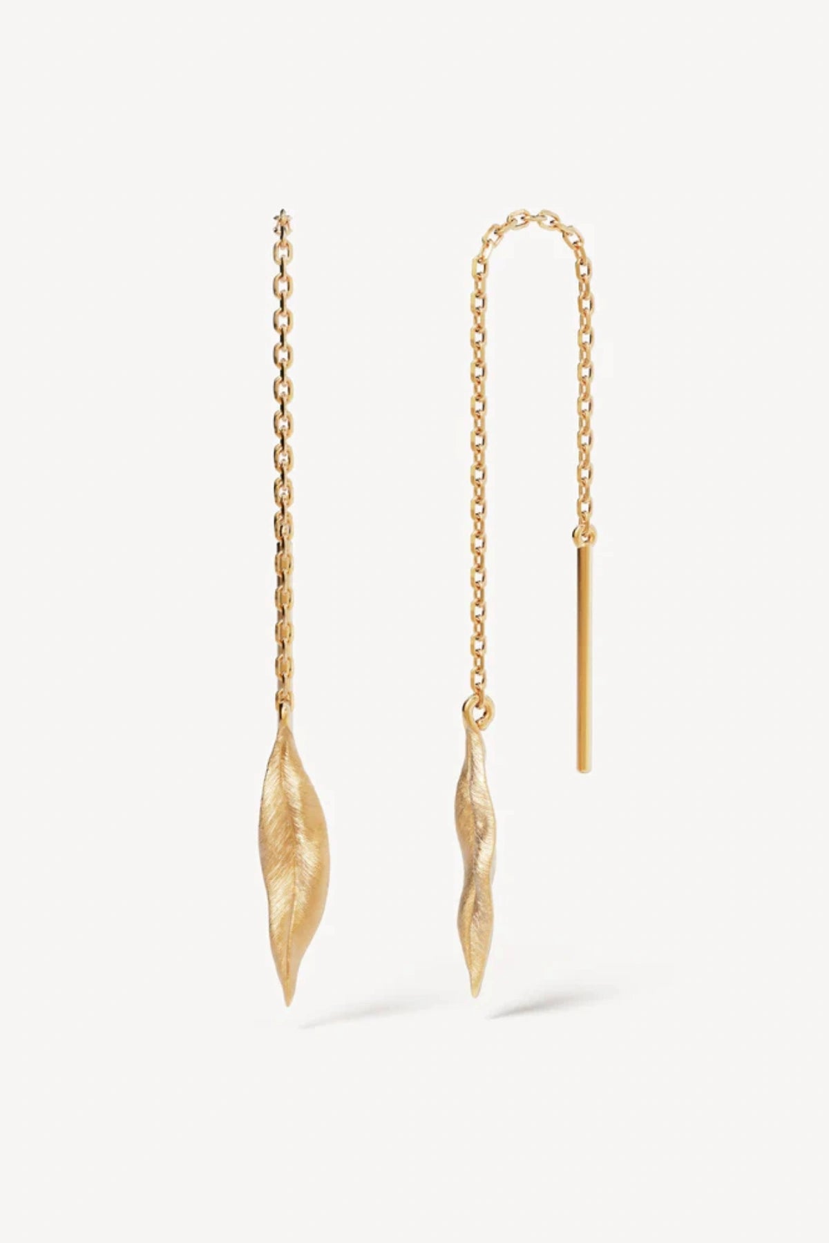 Awaken Thread Earrings by By Charlotte, gold vermeil thread-through design with leaf pendants, a trendy piece perfect for layering or meaningful gifting.
