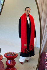 Freya Knitted Scarf Red by Sneaky Link, ultra soft red knit scarf, perfect for cozy winter layering