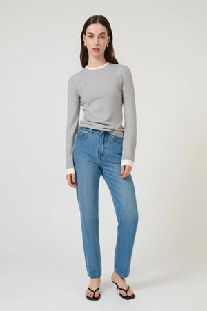 Fina Long Sleeve Top Grey Marle White by Onte, soft knit long sleeve top, perfect for layering or everyday styling
