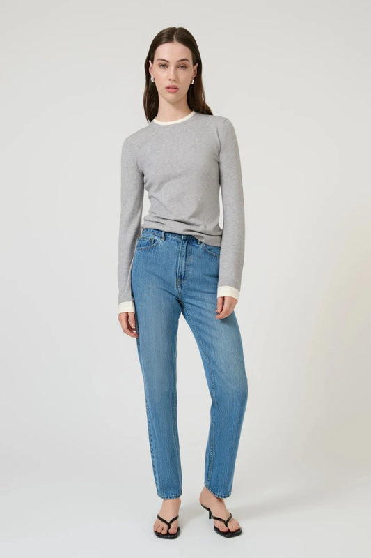 Fina Long Sleeve Top Grey Marle White by Onte, soft knit long sleeve top, perfect for layering or everyday styling