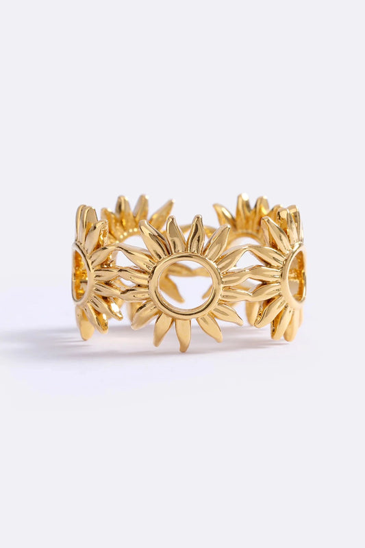 Desert Heat Ring Gold by Emma Pills - gold ring with sunburst design and polished finish, designed for a bold statement look.
