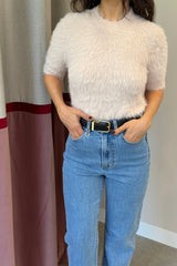 Maxime Knit Top Powder Pink by Camilla and Marc - slim fit knit tee with ribbed trims and structured shape, perfect for refined everyday styling.