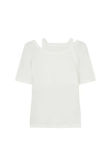 Layered Tee in White by Sneaky Link, 100% cotton with a relaxed fit and layered neckline detail. Perfect for elevated casual dressing.
