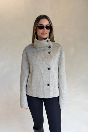 Clementine Funnel Neck Cropped Coat Oat Marle by Sneaky Link, wool cropped coat, perfect for winter layering