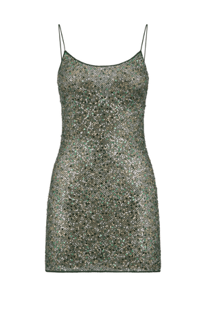 Netquins Short Dress Metallic Green by Oséree – A shimmering sequin mini with luxe texture, perfect for viral party looks and stylish daytime glam.