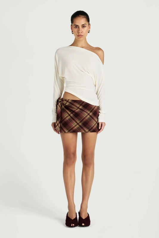 Enya Long Sleeve Top by Benni, off shoulder jersey top with twist hem, perfect for elevated day to night styling