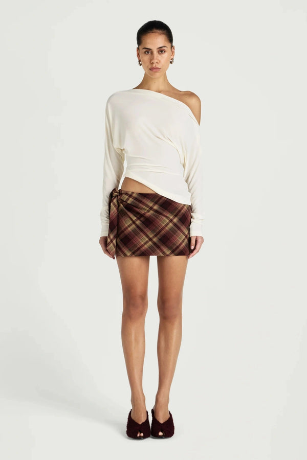 Enya Long Sleeve Top by Benni, off shoulder jersey top with twist hem, perfect for elevated day to night styling