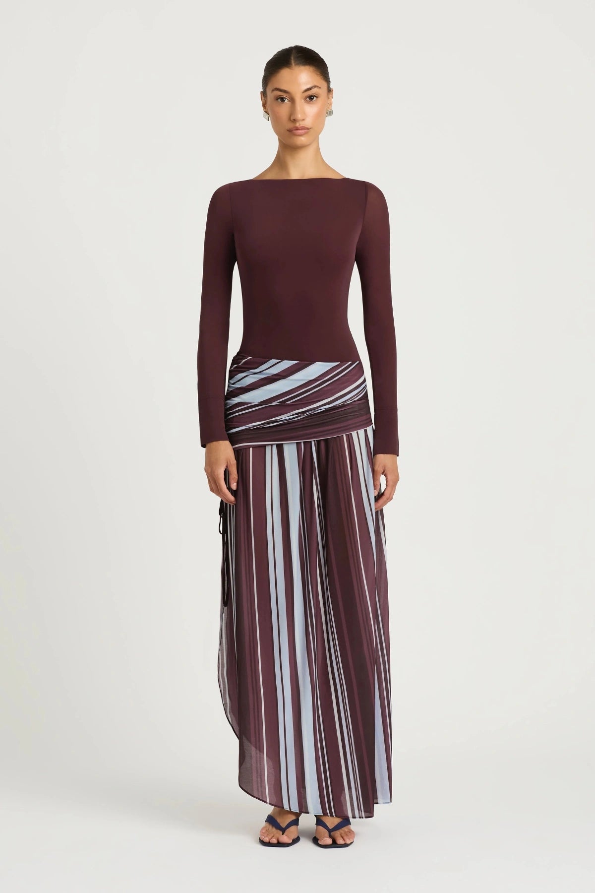 Jana Long Sleeve Maxi Dress Midnight Stripe — Maxi Dresses