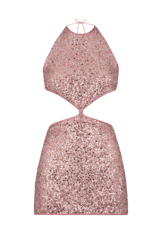 Netquins Cut Out Dress Old Rose by Oséree – A luxe sequin mini with daring cut-outs, perfect for fashion-forward nights and statement party moments.