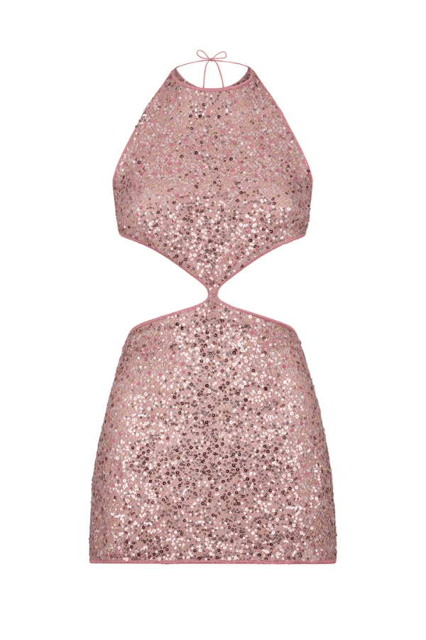 Netquins Cut Out Dress Old Rose by Oséree – A luxe sequin mini with daring cut-outs, perfect for fashion-forward nights and statement party moments.