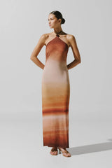 Blake Maxi Dress Tierra Inca by Baobab, halter maxi dress with open back and slit, perfect for resort or evening styling