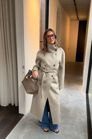 Ella Squire Funnel Neck Oversized Coat Oat Marle