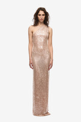 Nicolette Lace Sequin Dress Soft Pink by Misha, sequin halter dress with column fit, perfect for evening events and formal occasions