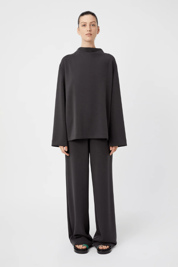 Elanora Long Sleeve Lounge Top Amethyst by Camilla and Marc – Soft high-neck lounge top with side splits, silicone monogram, and blind hems.