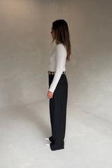 Eloise High V Neck Knit Top Ivory by Sneaky Link, slimming long sleeve knit perfect for work or dinner styling