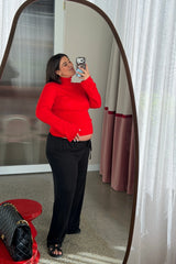 Milla Wool Turtleneck Long Sleeve Top Red