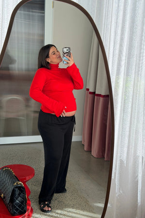 Milla Wool Turtleneck Long Sleeve Top Red