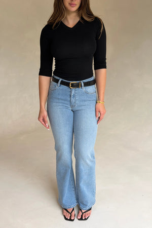 Kendall Mid Rise Flare Jean Mid Wash