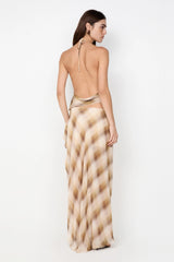 Eliana Halter Top by Bec and Bridge — a georgette halter with a wrap V neckline, cowl back, and check print, perfect for polished day-to-night styling.