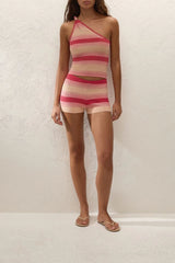Joie Top Marisol Stripe Pink by Faithfull the Brand – a one shoulder top with striped design. Perfect for summer styling.