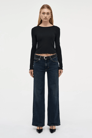 Eva Wide Memphis by Summi Summi, trendy mid-rise pants with a flattering A-line, wide-leg fit. Perfect for effortless movement and elongating the frame with signature repair stitch and fob ring detailing.